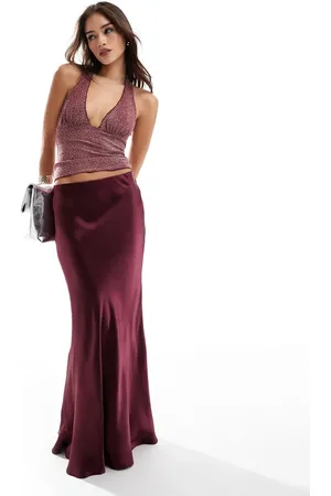 Threadbare Satin maxi skirt in burgundy