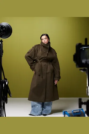 ASOS ASOS DESIGN Curve brushed funnel neck trench coat in khaki