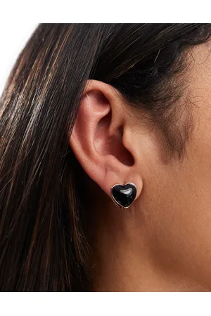 ASOS Earrings with black enamel heart detail in tone