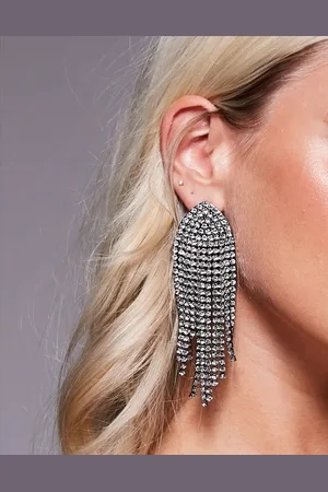ASOS Drop earrings with crystal waterfall design in gunmetal