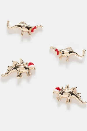 ASOS Pack of 2 stud earrings with Christmas dinosaur design in tone