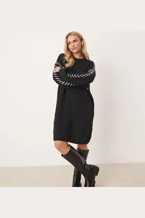 VILA Knitted jumper mini dress with contrast stitch in
