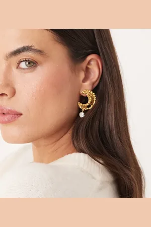 Orelia Molten moon and pearl drop statement earring in 18k plated