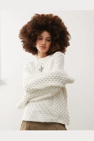 Weekday May asymmetric cable knit jumper in off