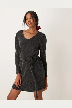 VILA Tie waist dress in glitter