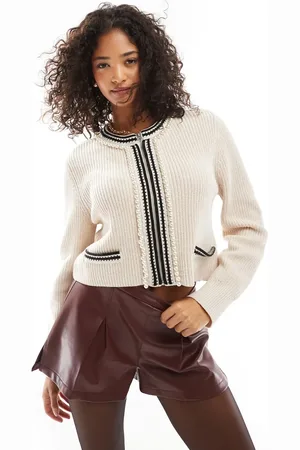 Object Zip up knitted short cardigan in with contrast detail