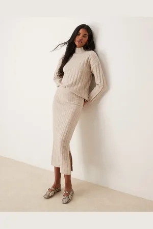 VILA Ribbed maxi skirt co-ord in cream