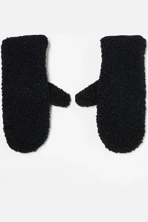 Pieces® Leather look and borg mix mittens in
