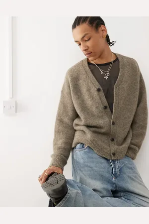 Weekday Bob oversized wool blend cardigan in camel melange