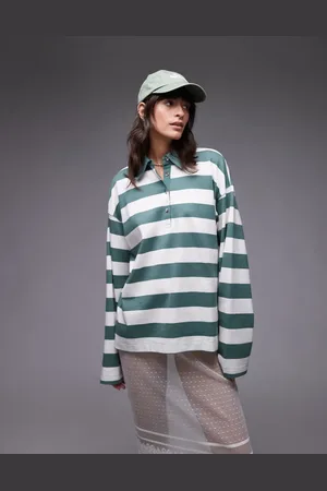 Topshop Stripe long sleeve polo top in