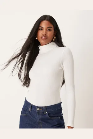 New Look Ribbed roll neck top in cream