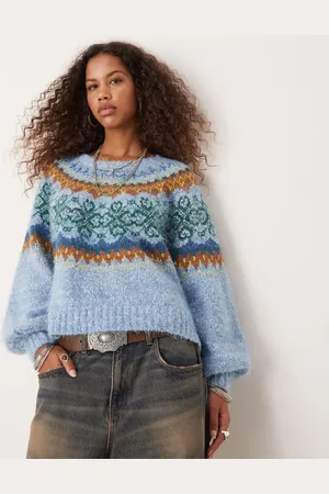 Free People Fluffy fairisle oversized jumper in