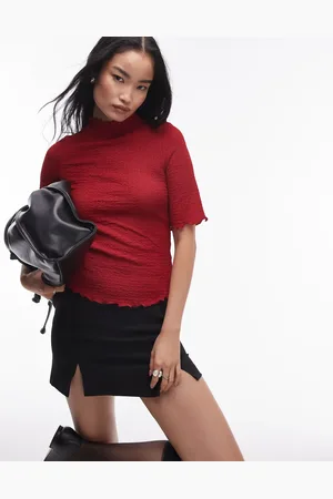 & OTHER STORIES Jersey high neck top with elbow sleeves and raw edge in