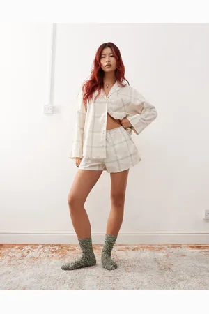 Monki Co-ord flannel boxer shorts in tonal check