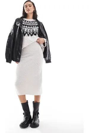 Object Fluffy knitted midi skirt co-ord in cream