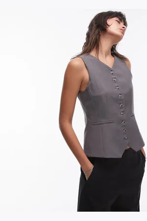 Topshop Co-ord high button up tailored waistcoat in slate