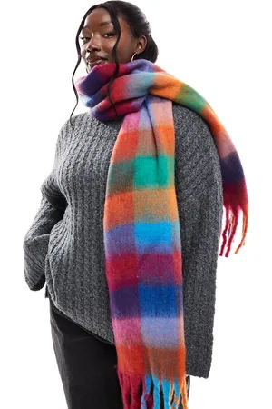 Pieces® Super soft tassel scarf in autumnal brights check