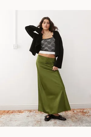 Miss Selfridge Satin maxi skirt in olive