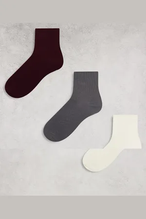 Monki 3 pack ankle socks in cream, grey and burgundy