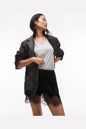 Topshop Velvet mini skirt with lace trim in