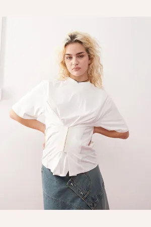 Monki Oversized t-shirt with corset waist in