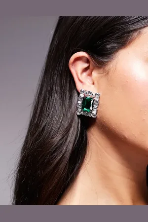 ASOS Stud earrings with rectangle emerald crystal detail in tone