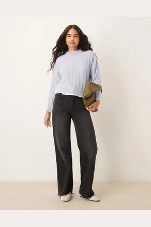 MANGO Wide ribbed round neck jumper in pale