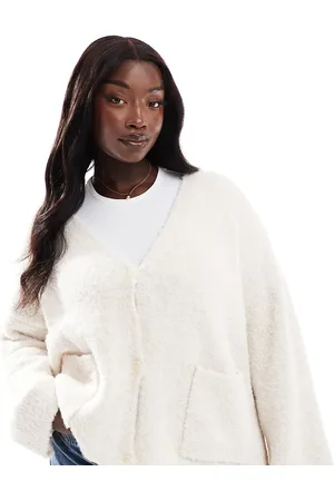 Pieces® Pieces Curve teddy longline cardigan in cream
