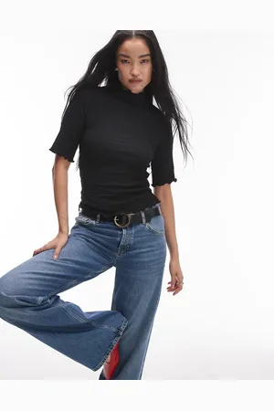 & OTHER STORIES Jersey high neck top with elbow sleeves and raw edge in