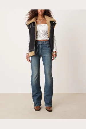 Free People Sabine relaxed straight leg belted jeans in mid wash