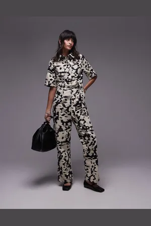 Topshop Splodge print short sleeve jumpsuit in mono