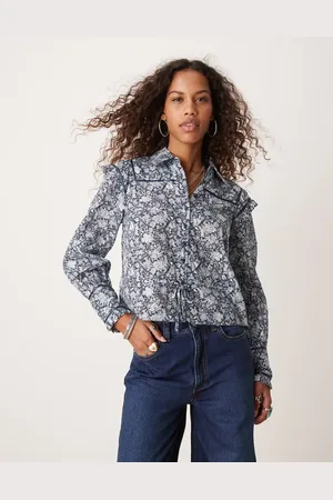Free People Ditsy floral print ruffle cropped blouse in