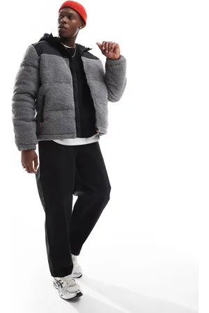 Brave Soul Borg puffer jacket with contrast fabric in grey