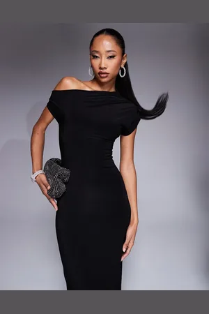 Kaiia Exclusive slinky drape off shoulder bodycon maxi dress in