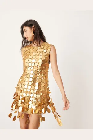 ASOS Disc embellished mini dress in bronze