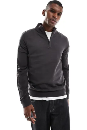 Threadbare Soft touch half zip funnel neck jumper in charcoal