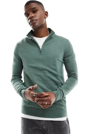 Threadbare Soft touch half zip funnel neck jumper in dark forest