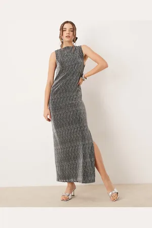 SELECTED Femme maxi slit dress in silver