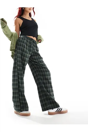 Daisy Street Wide leg pull on trousers in flannel check