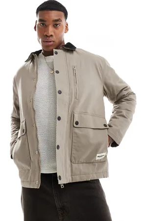 Threadbare Canvas jacket with cord collar in mushroom