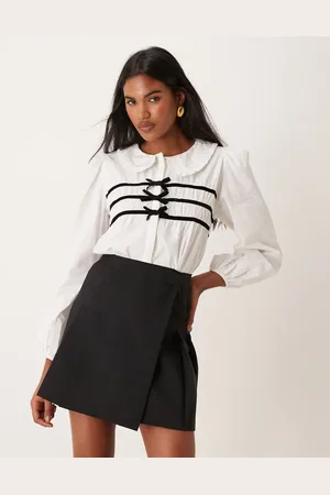 Neon Rose Velvet bow trim blouse in