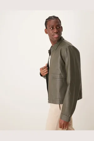 ASOS Faux leather cropped harrington jacket in khaki