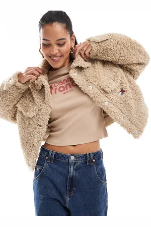 Tommy Hilfiger Faux shearling cropped jacket in tan