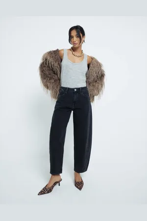 River Island Petite seamed barrel jean in