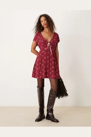 Free People Tie-detail mini tea dress in raspberry