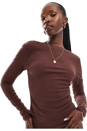 Kaiia X Sasha Corte exclusive long sleeve low back top co-ord in chocolate