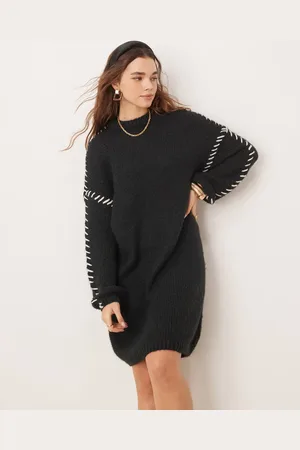 VILA Knitted jumper mini dress with contrast stitch in