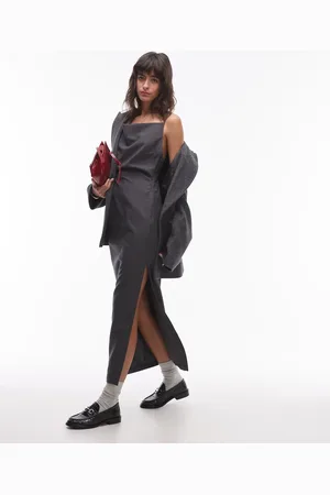 Topshop Tailored midi slip cowl neck dress in