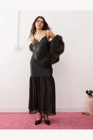 Miss Selfridge Satin drop waist maxi dress in