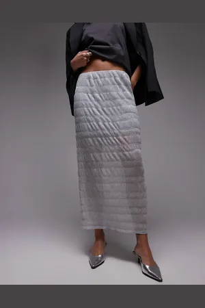 Topshop Sheer crinkle midi skirt in